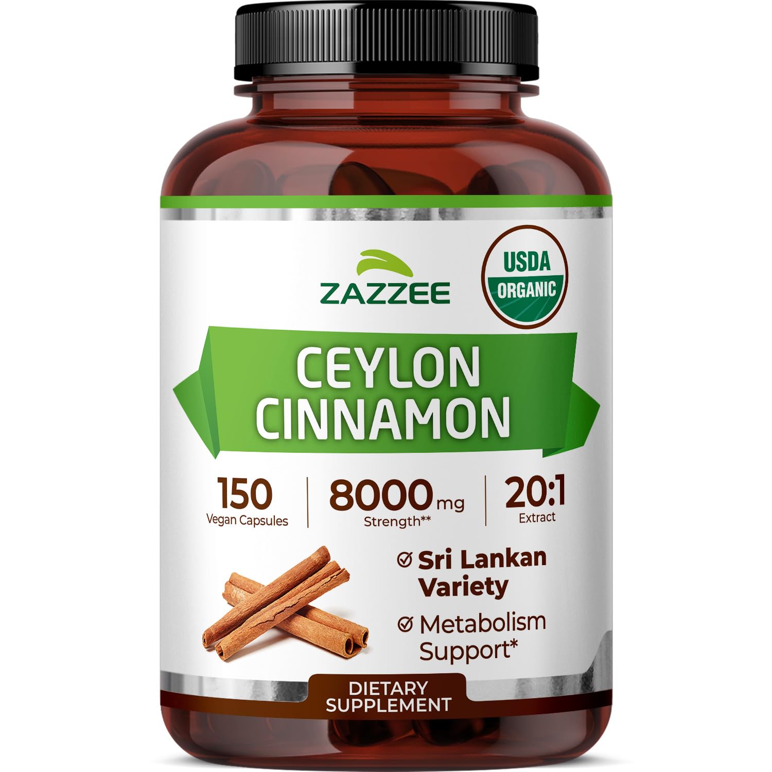 Amazon.com: Zazzee USDA Organic Ceylon Cinnamon 20:1 Extract, 150